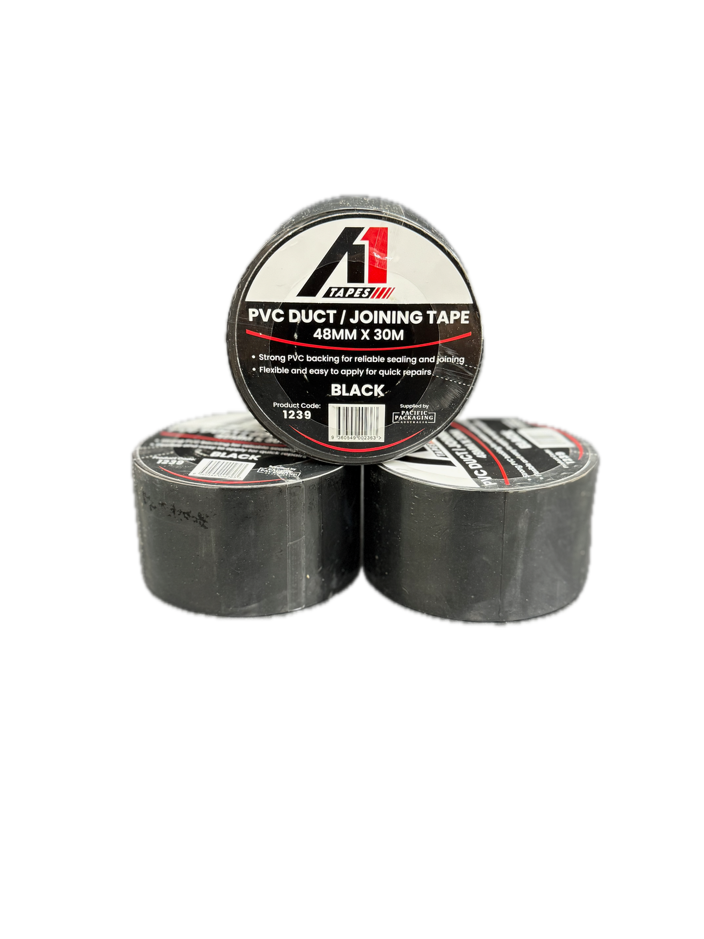 A1 Tapes Black PVC Duct Tape 48mm x 30m x 130um, 36 Rolls/Carton