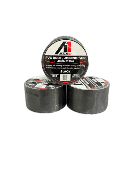 A1 Tapes Black PVC Duct Tape 48mm x 30m x 130um, 36 Rolls/Carton