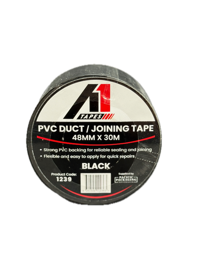 A1 Tapes Black PVC Duct Tape 48mm x 30m x 130um, 36 Rolls/Carton