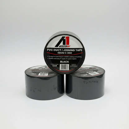 A1 Tapes Black PVC Duct Tape 48mm x 30m x 130um, 36 Rolls/Carton