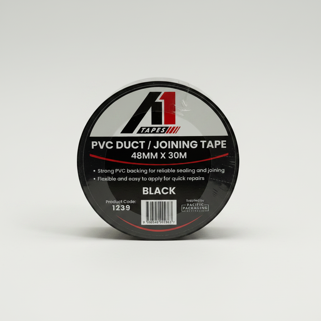 A1 Tapes Black PVC Duct Tape 48mm x 30m x 130um, 36 Rolls/Carton