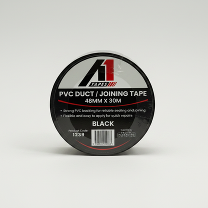 A1 Tapes Black PVC Duct Tape 48mm x 30m x 130um, 36 Rolls/Carton