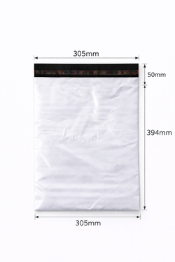 White Courier Air LDPE Bags – 60 Micron – 305 × 394 mm + 50 mm Lip – Single Adhesive (No Pocket)