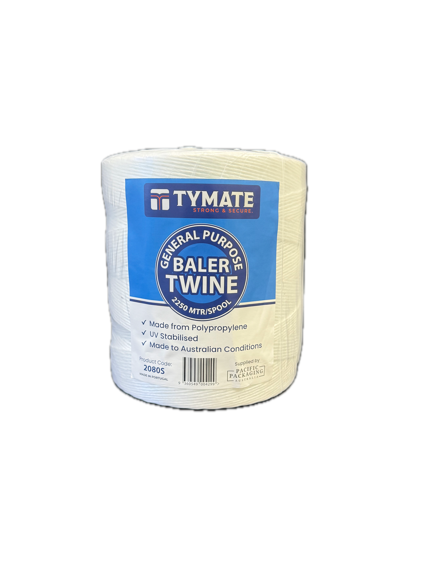 TYMATE General Purpose PP Baler Twine spool, back view, white twine