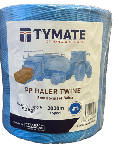 TYMATE PP Baler Twine spool, back view, blue twine wrapped around core