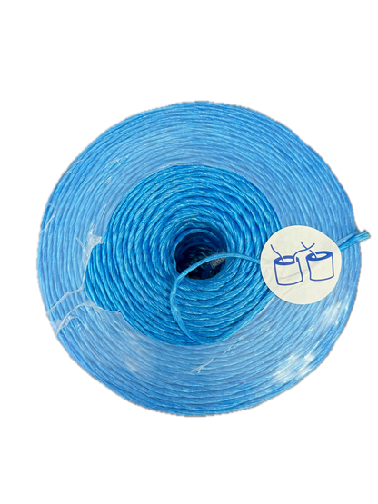 TYMATE PP Baler Twine spool, back view, blue twine wrapped around central core