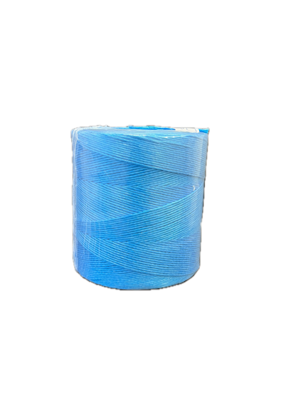 TYMATE PP Baler Twine spool, back view, blue twine wrapped around core