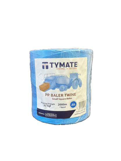 TYMATE PP Baler Twine spool, back view, blue twine wrapped around central core