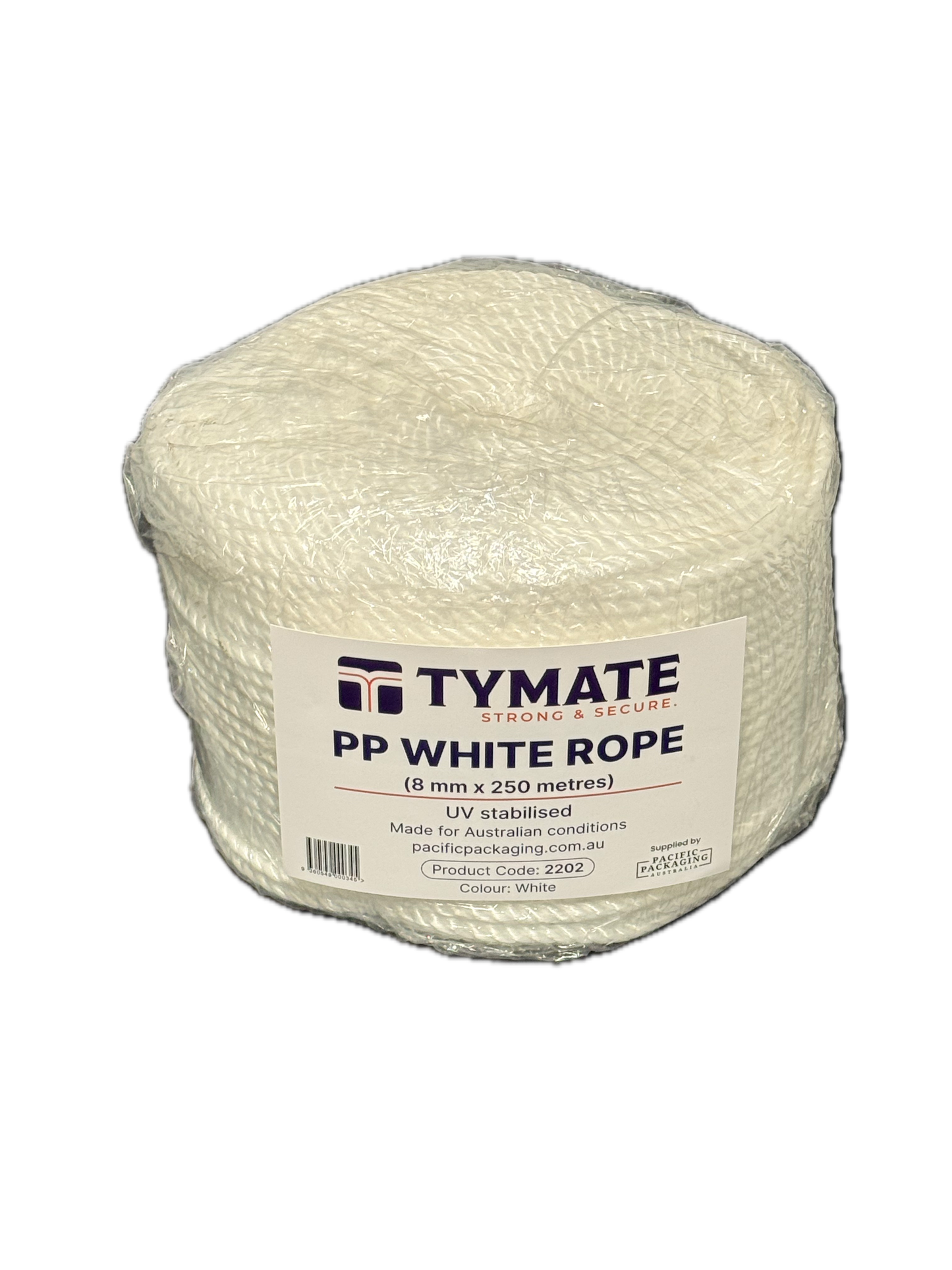 TYMATE White Polypropylene Rope 8mm x 250m – 3 Strand Twist Coil