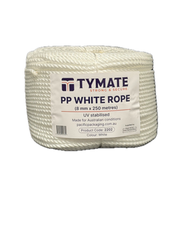 TYMATE White Polypropylene Rope 8mm x 250m – 3 Strand Twist Coil