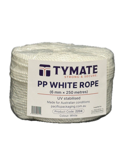 TYMATE White Polypropylene Rope 6MM x 250M – 3 Strand Coil