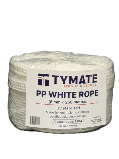 TYMATE White Polypropylene Rope 6MM x 250M – 3 Strand Coil