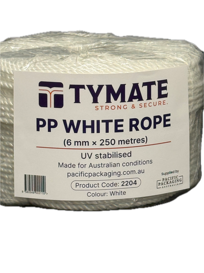 TYMATE White Polypropylene Rope 6MM x 250M – 3 Strand Coil