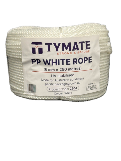 TYMATE White Polypropylene Rope 6MM x 250M – 3 Strand Coil