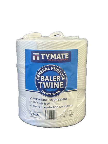 TYMATE Heavy Duty PP Twine, back view, white, coiled on a spool