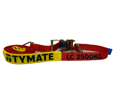 TYMATE Ratchet Tie Down 9m x 50mm LC 2500kg Hook & Keeper – Red