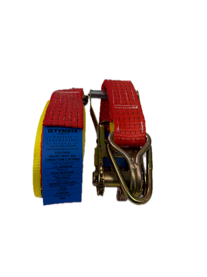 TYMATE Ratchet Tie Down 9m x 50mm LC 2500kg Hook & Keeper – Red