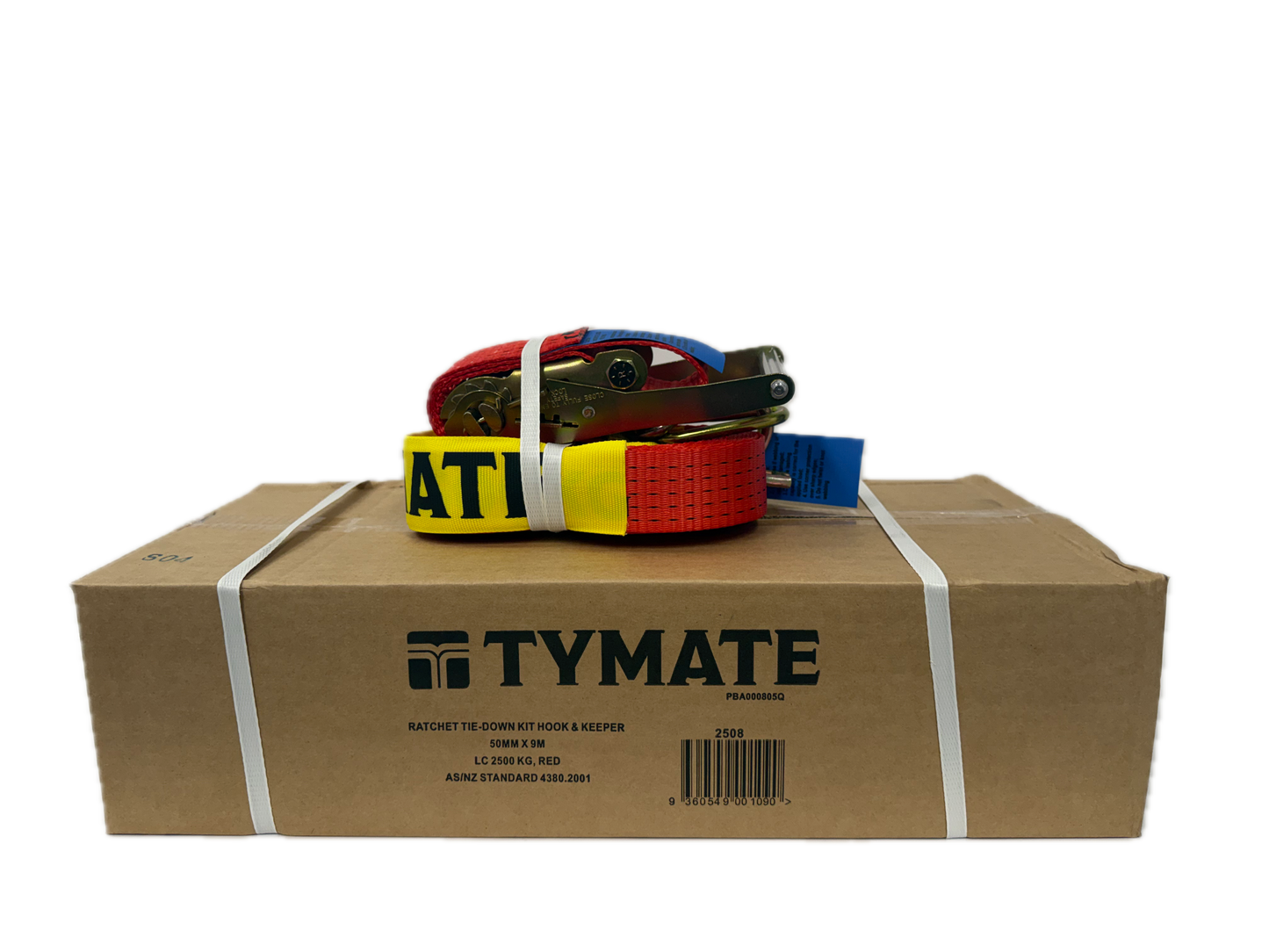 TYMATE Ratchet Tie Down 9m x 50mm LC 2500kg Hook & Keeper – Red