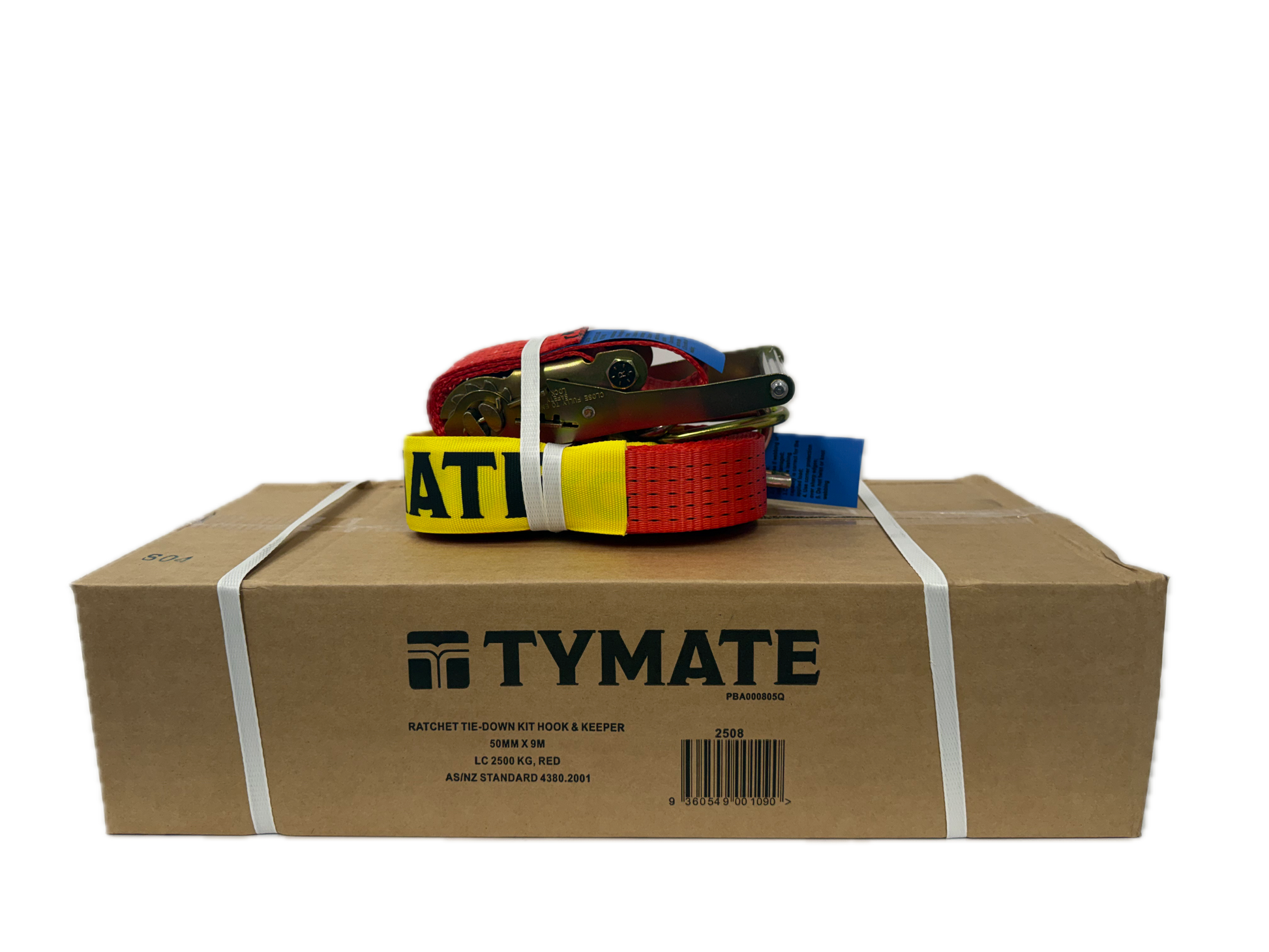 TYMATE Ratchet Tie Down 9m x 50mm LC 2500kg Hook & Keeper – Red