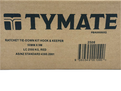 TYMATE Ratchet Tie Down 9m x 50mm LC 2500kg Hook & Keeper – Red