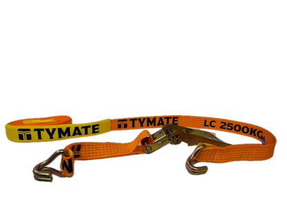 TYMATE Ratchet Tie Down 9m x 50mm LC 2500kg Double J Hooks – Orange