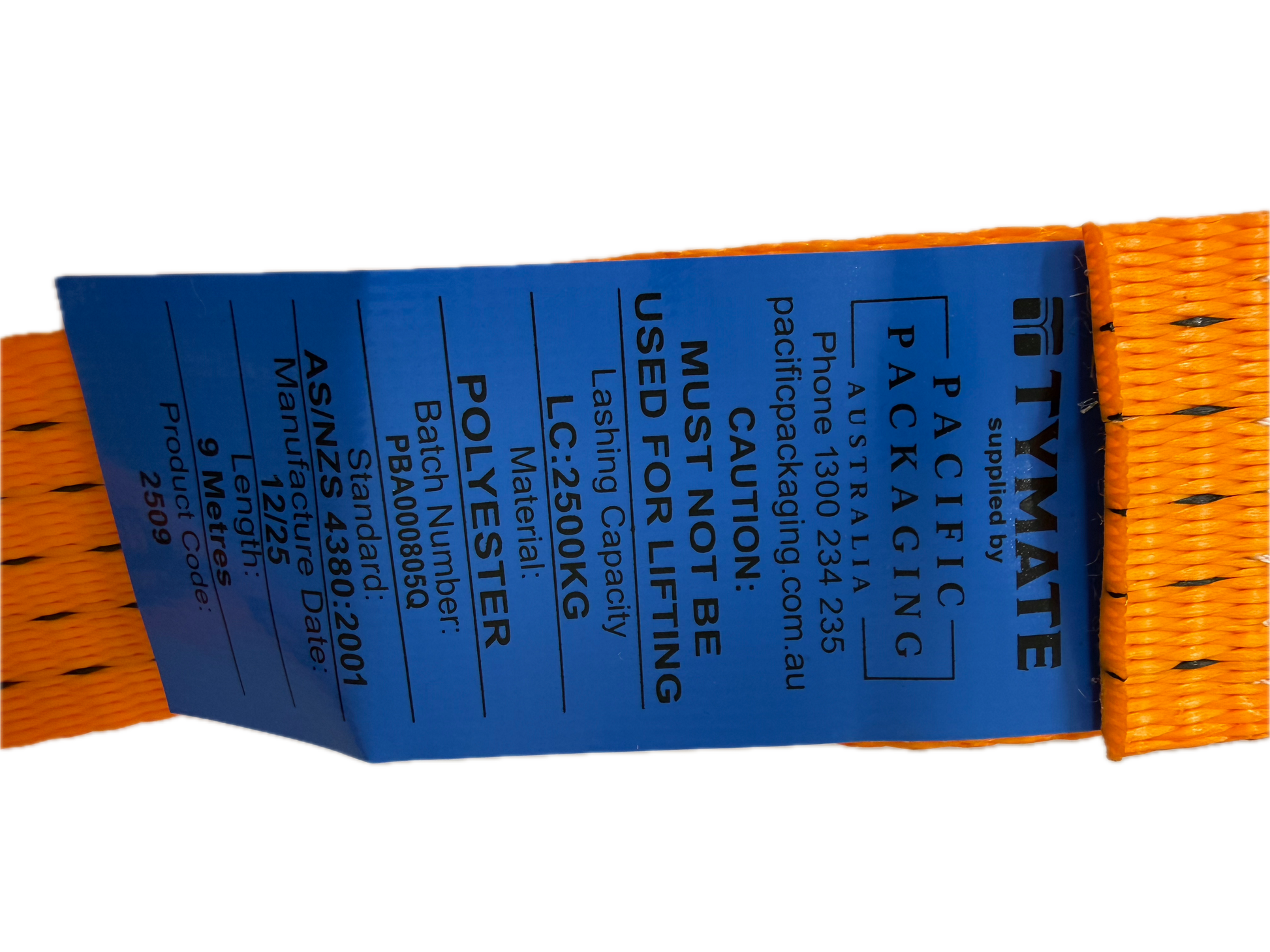 TYMATE Ratchet Tie Down 9m x 50mm LC 2500kg Double J Hooks – Orange