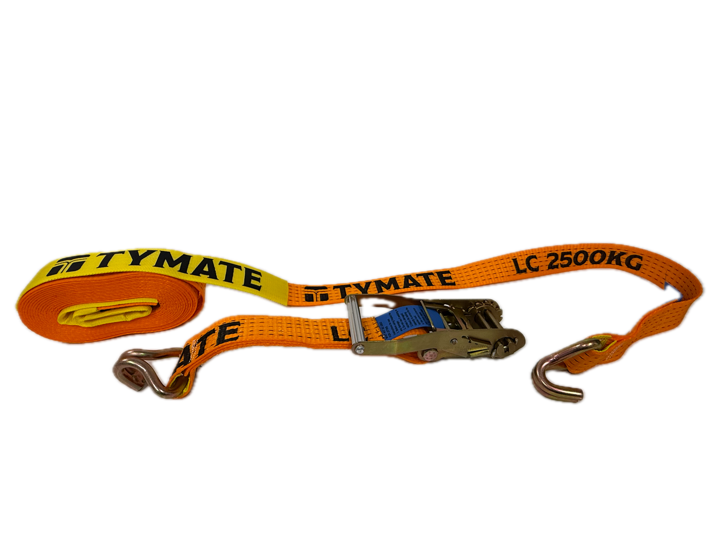 TYMATE Ratchet Tie Down 9m x 50mm LC 2500kg Double J Hooks – Orange