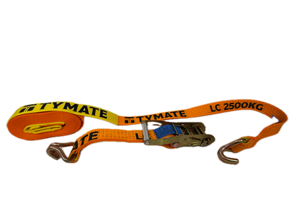 TYMATE Ratchet Tie Down 9m x 50mm LC 2500kg Double J Hooks – Orange