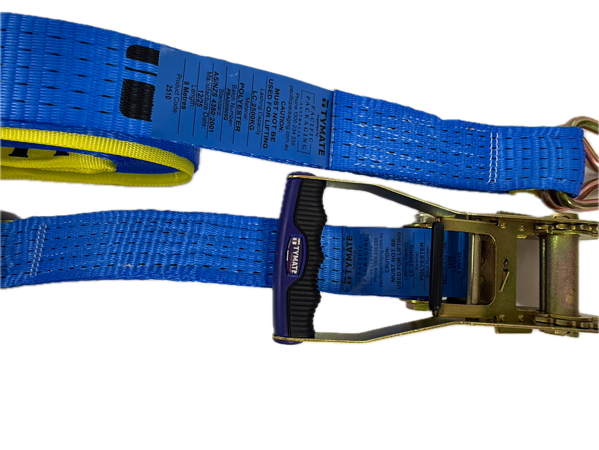 TYMATE Ratchet Tie Down 9m x 50mm 2500kg LC Rubber Handle - Blue
