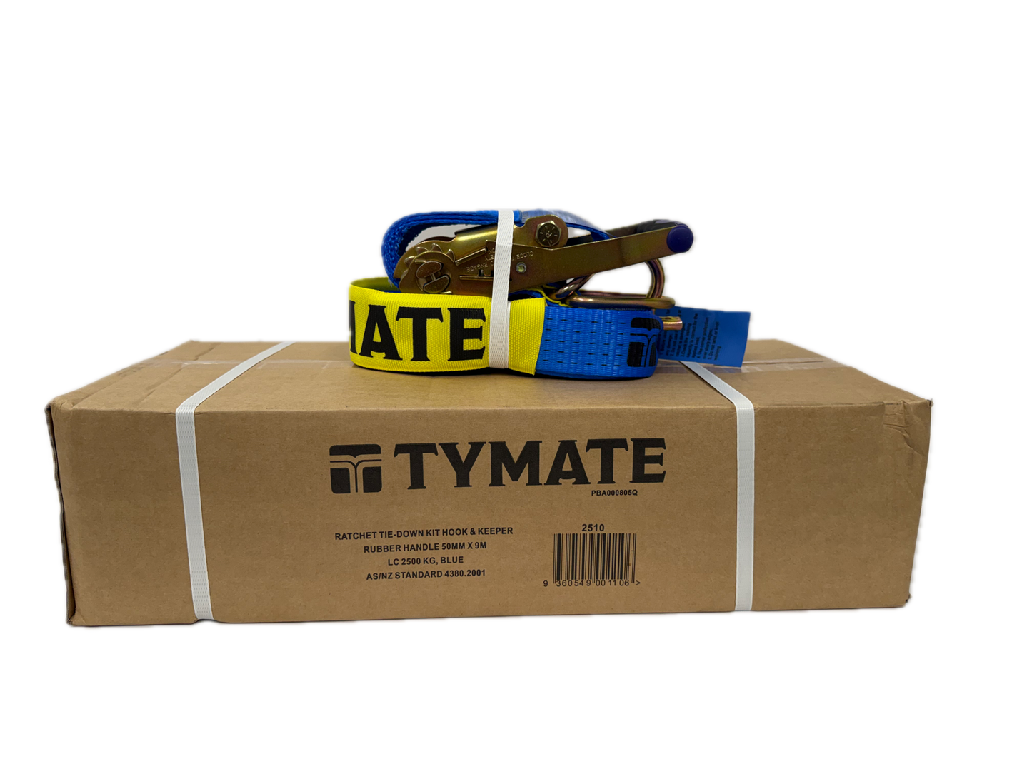 TYMATE Ratchet Tie Down 9m x 50mm 2500kg LC Rubber Handle - Blue