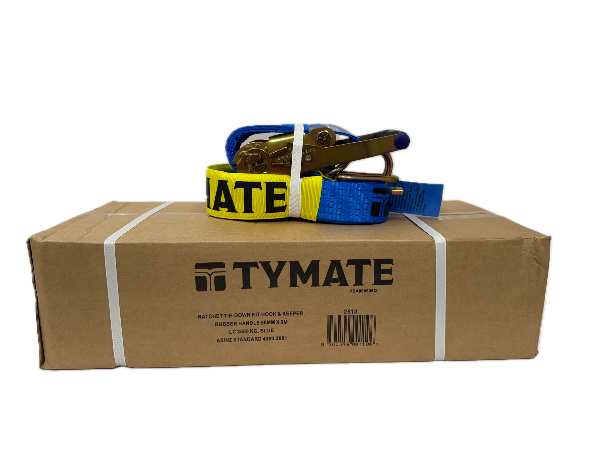TYMATE Ratchet Tie Down 9m x 50mm 2500kg LC Rubber Handle - Blue