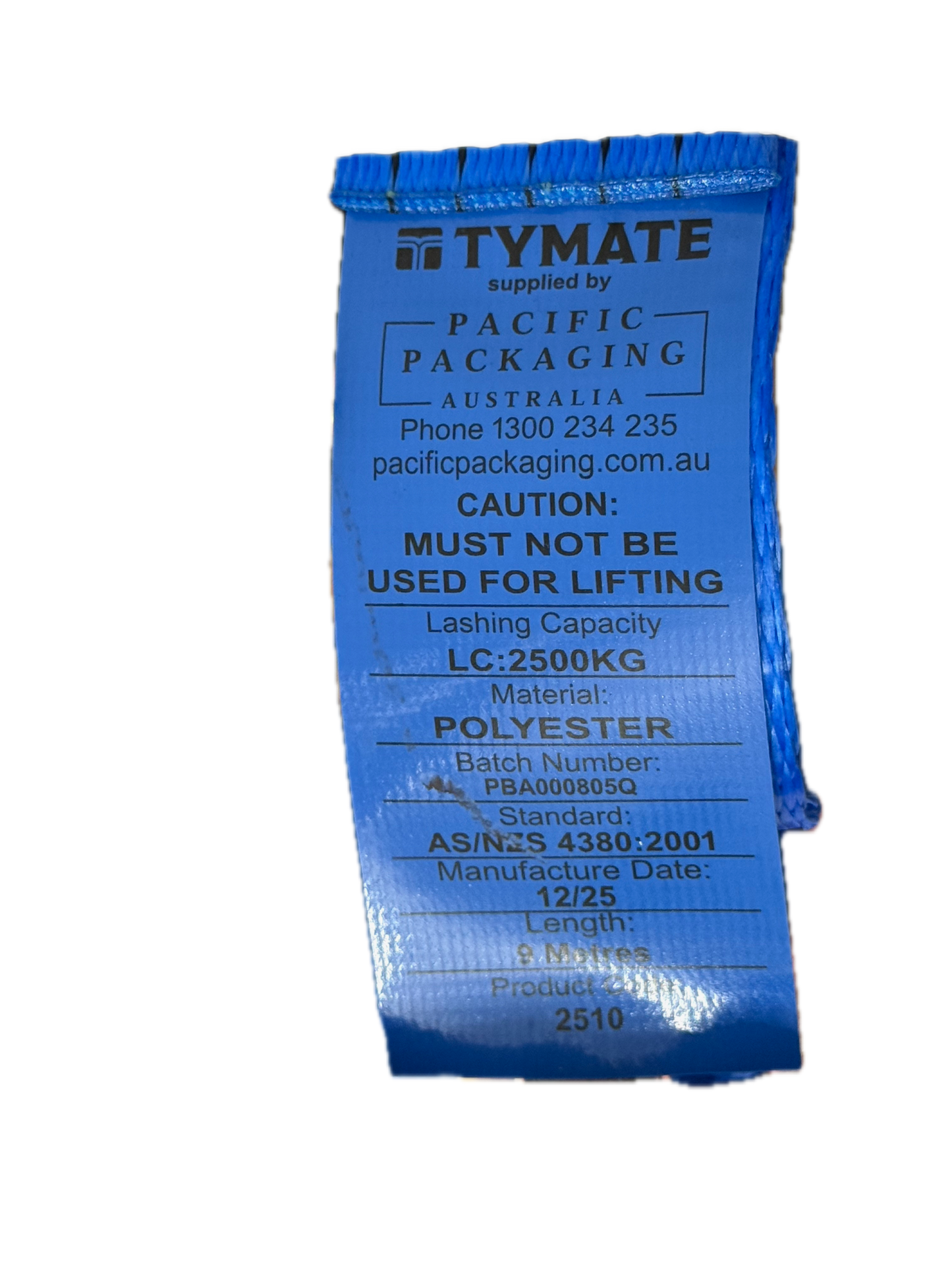 TYMATE Ratchet Tie Down 9m x 50mm 2500kg LC Rubber Handle - Blue
