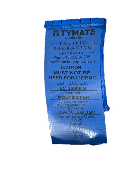 TYMATE Ratchet Tie Down 9m x 50mm 2500kg LC Rubber Handle - Blue