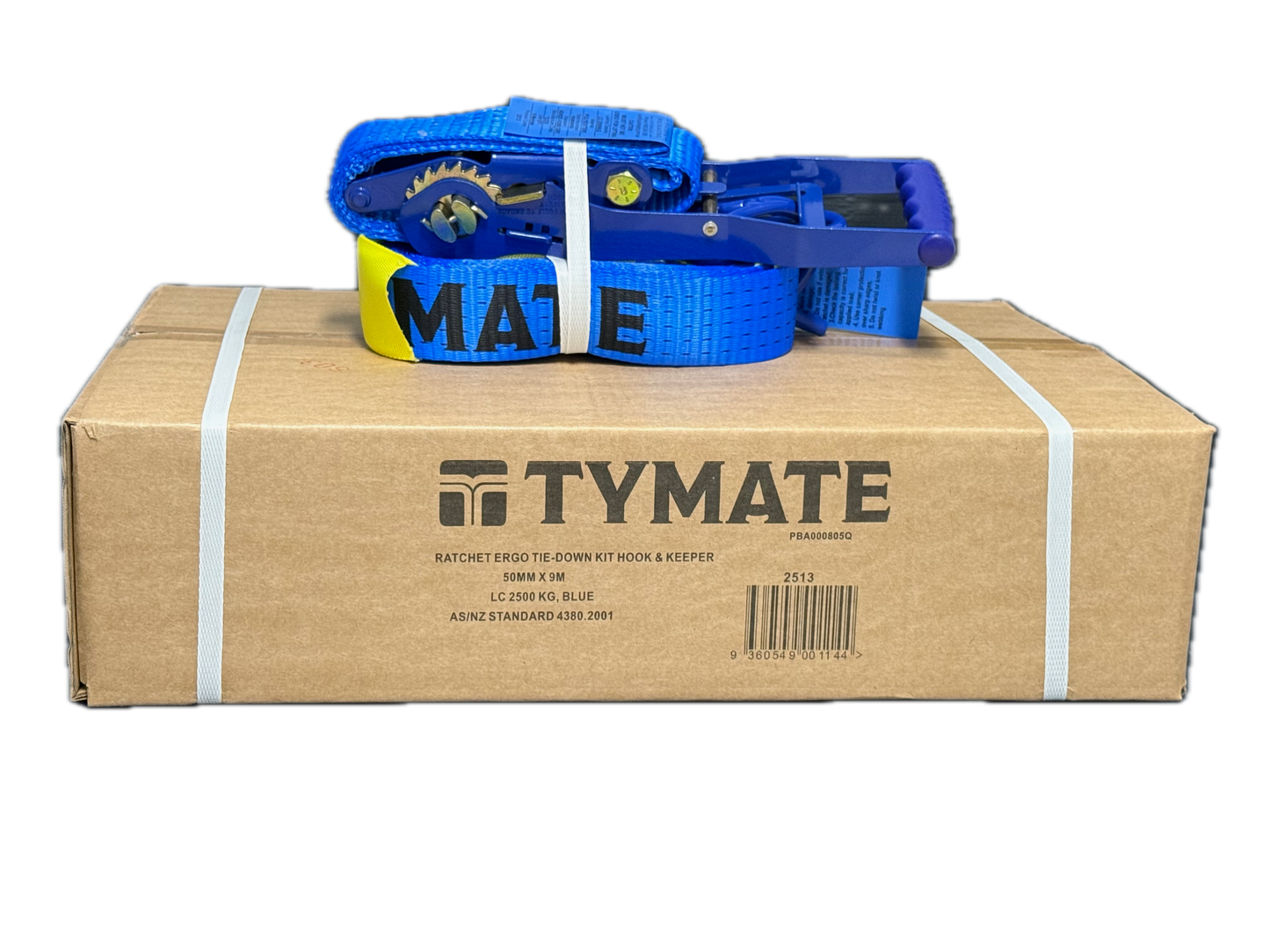 TYMATE Ratchet Tie Down (Reverse Action) Ergo 9m x 50mm Swan Hook LC 2500kg - Blue