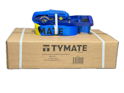TYMATE Ratchet Tie Down (Reverse Action) Ergo 9m x 50mm Swan Hook LC 2500kg - Blue