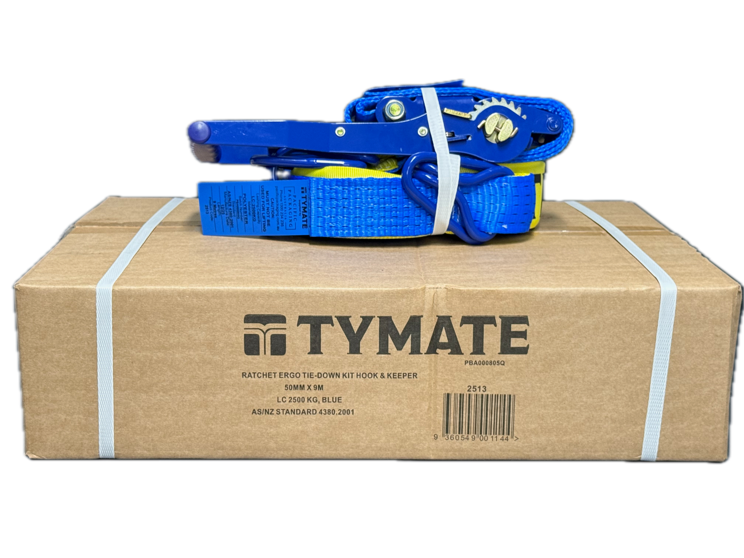 TYMATE Ratchet Tie Down (Reverse Action) Ergo 9m x 50mm Swan Hook LC 2500kg - Blue