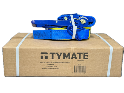 TYMATE Ratchet Tie Down (Reverse Action) Ergo 9m x 50mm Swan Hook LC 2500kg - Blue