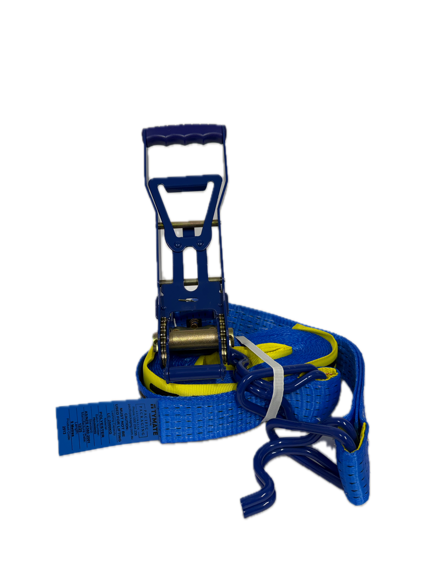 TYMATE Ratchet Tie Down (Reverse Action) Ergo 9m x 50mm Swan Hook LC 2500kg - Blue