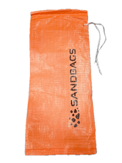 Printed Orange Woven Polypropylene Sandbags 36 x 85 cm, 68 GSM, UV Treated, With Tie