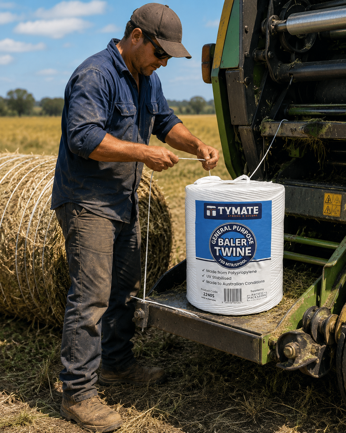 Farmer using TYMATE Heavy Duty PP Twine in field