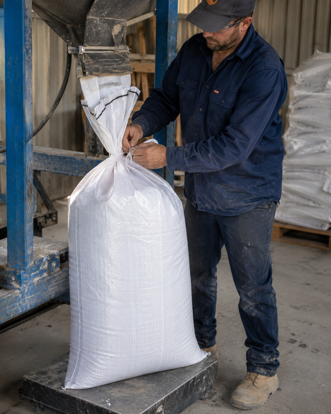 Woven Polypropylene bag, front view, with person holding it, showcasing laminated medium size