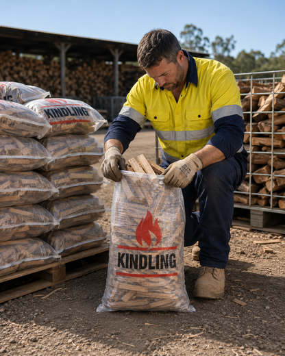 Customer holding transparent woven polypropylene firewood bag