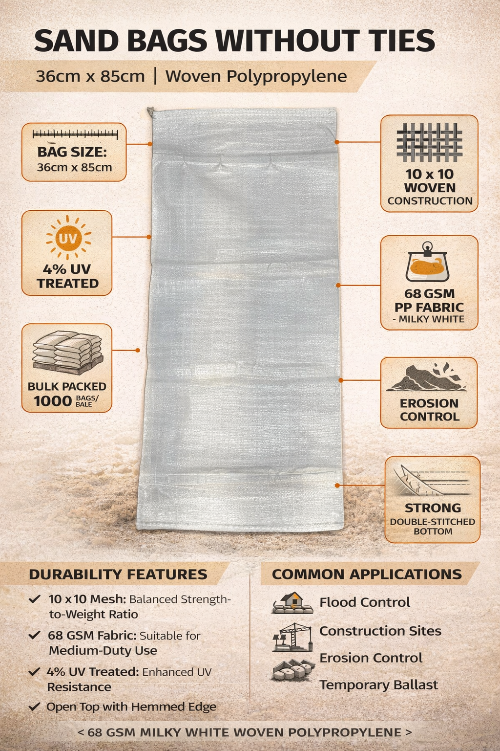 36 x 85cm woven polypropylene sack — woven — flood protection
