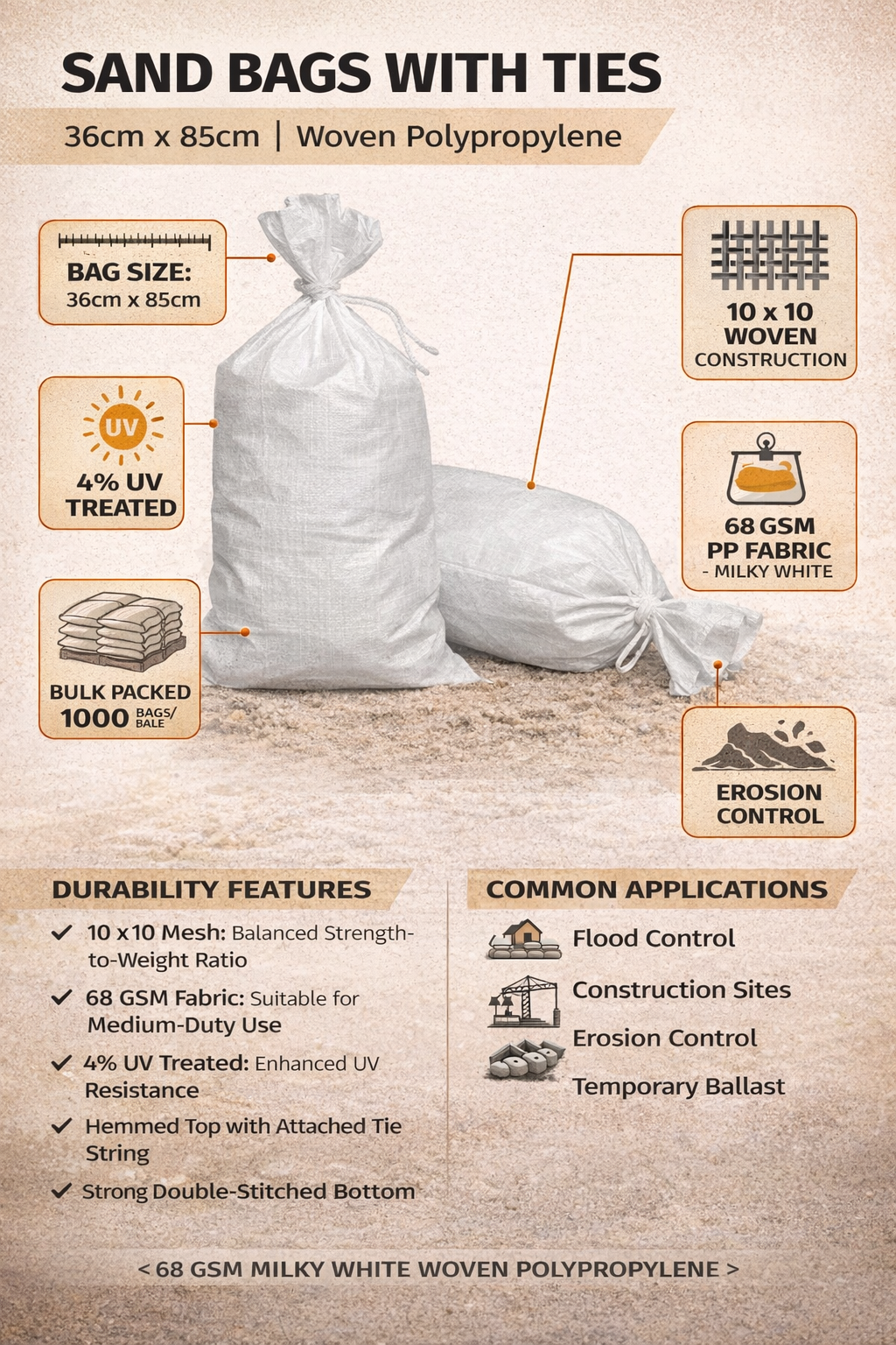 standard size woven polypropylene sack — woven — flood protection