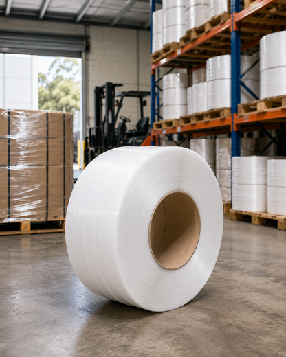 Polypropylene strapping on pallets in warehouse setting