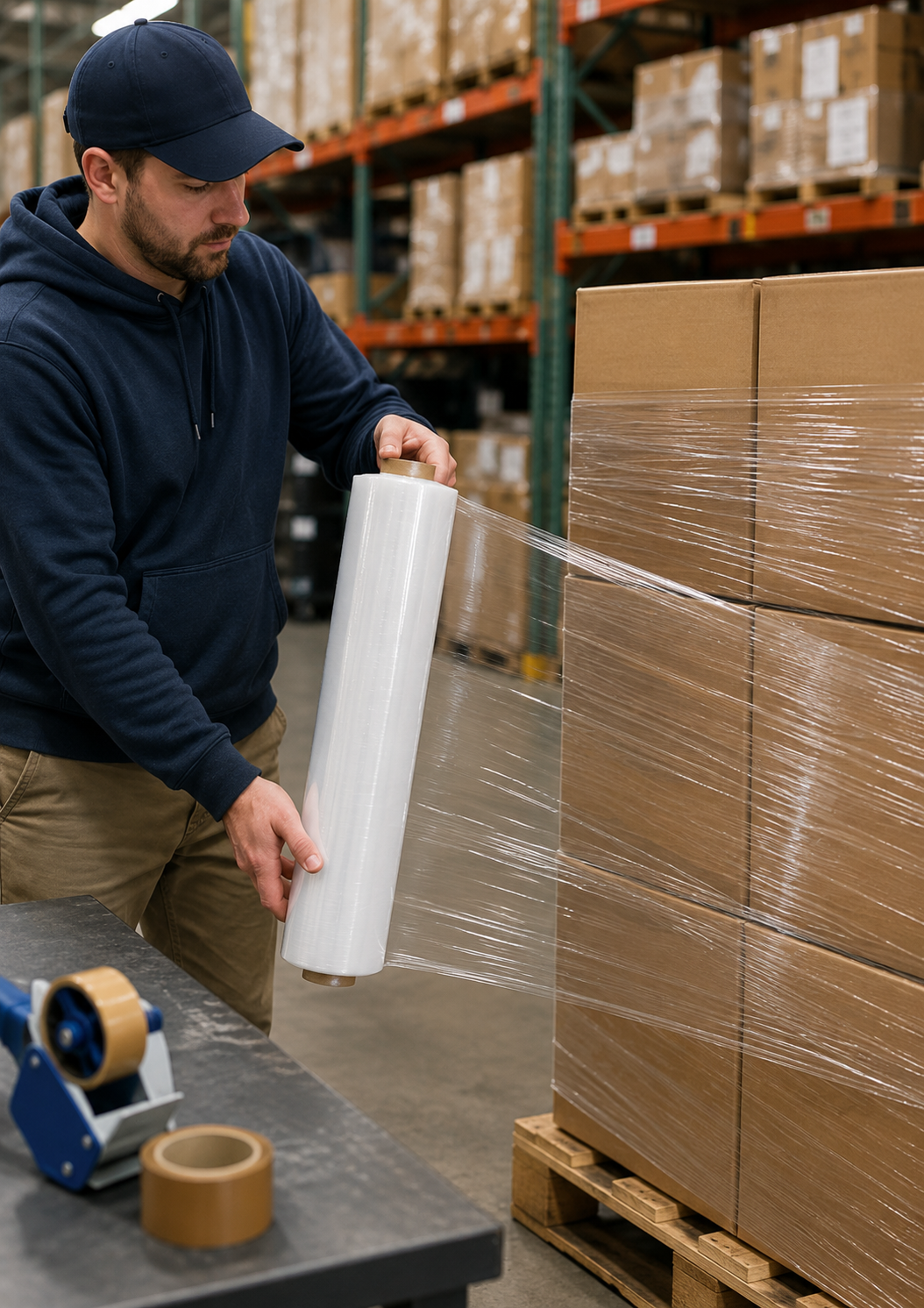 Roll of Multi-Purpose Builders Film in warehouse setting