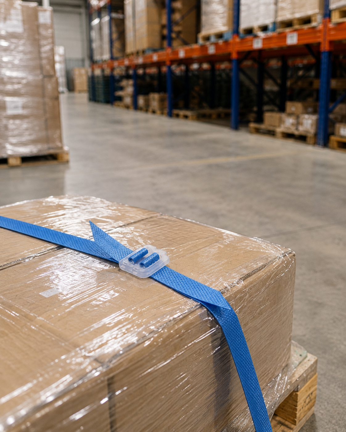 Plastic buckles in a warehouse setting, multiple 15mm buckles on a table