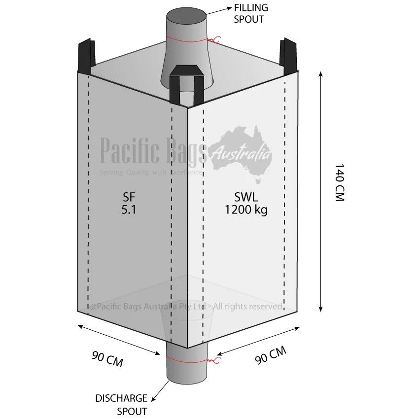 1.2 Tonne - Spout Top Spout Bottom - Bulk Bag - 90 x 90 x 140 cm