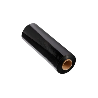 Black hand pallet wrap roll with cling side facing up