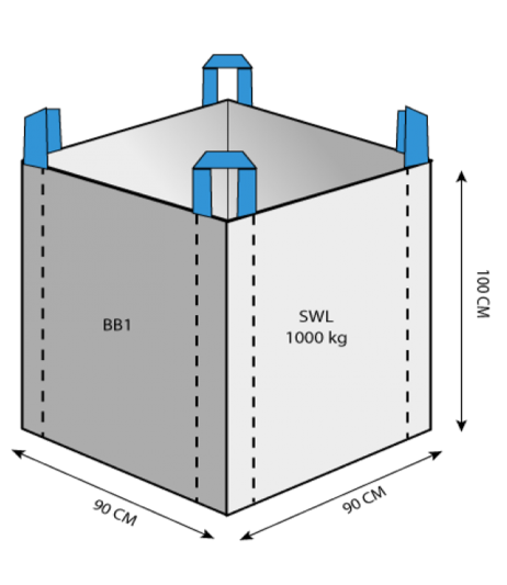 1.0 Tonne - U Panel - Open Top Closed Bottom - Bulk Bag - 90 x 90 x 100 CM